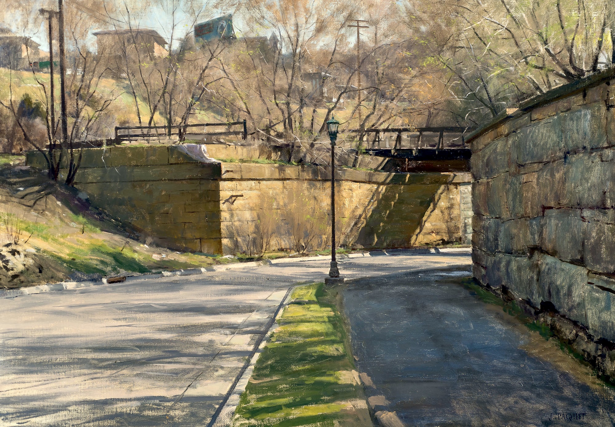 landscape painting - Joe Paquet, "Trestle Shadow," 28 x 40 in.