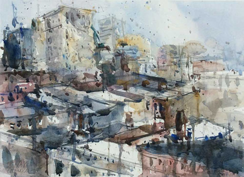 "View From the Fifth," by Ken Karlic, watercolor, 11 x 15 in.