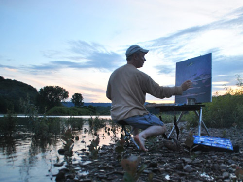 Keeler painting on Question Mark Island, in the Susquehanna River