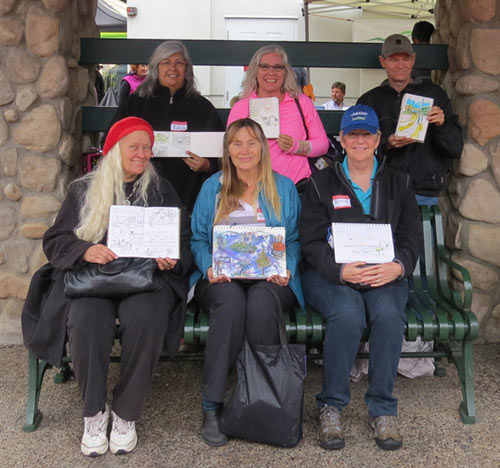 The San Diego Urban Sketchers who took the trolley. Back row, from left: Andrea Hein, Trixxie Land, Craig. Front row: Lyn Feudner, Laurel Moorhead, Dolores Baker. Not pictured: Lydia Velarde, Stephen Sloan