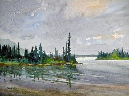 “Grey Sky on Jenny Lake,” by Mike Simpson