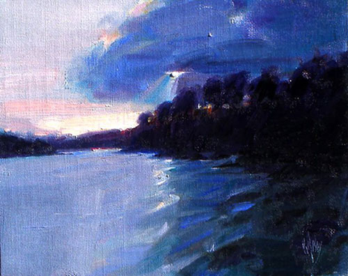 “Sunset at Cunningham’s,” by John Kilroy, oil, 8 x 10 in.