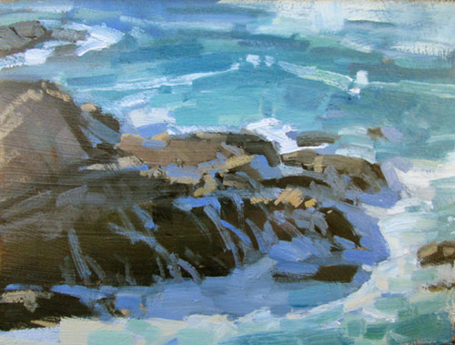 “Rocks and Foam, Point Lobos,” by J. Brad Holt, 2014, oil, 6 x 8 in.