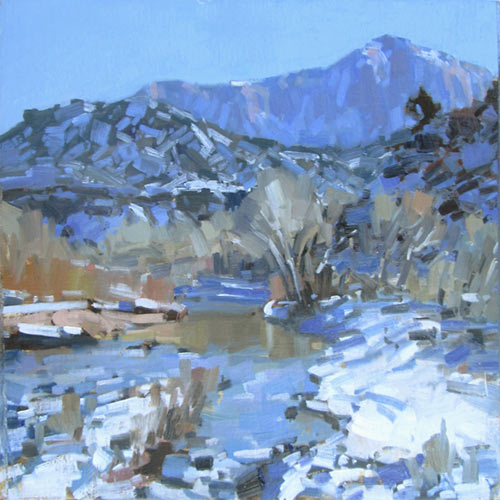 “Winter on the Virgin River,” by J. Brad Holt, 2014, oil, 12 x 12 in.