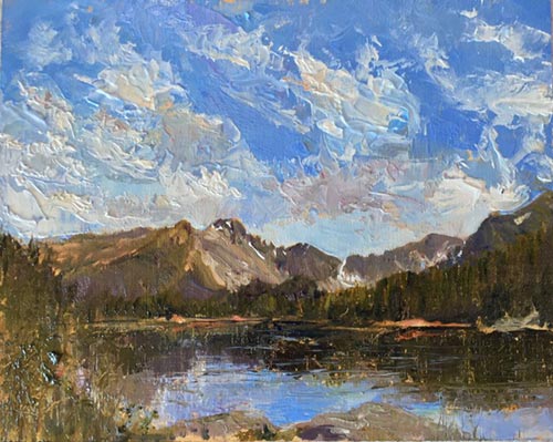“Introduction to Bear Lake — A RMNP Centennial View,” by Karen Ann Hitt, 2015, oil, 8 x 10 in.