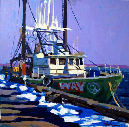 “My Way Fishing Boat,” by Robert Abele III, acrylic, 12 x 12 in. Private collection
