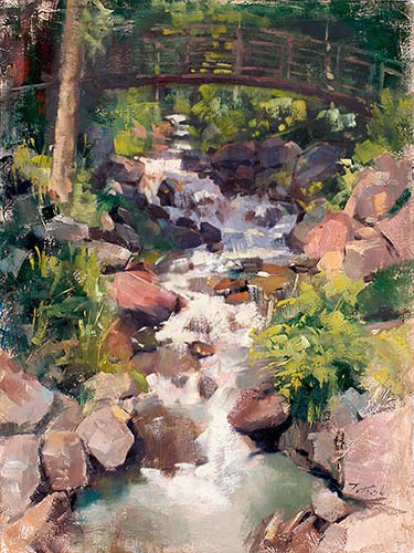 “Cornet Creek,” by Patrick Saunders, 2015, oil on panel, 12 x 16 in. Photo by Kimberly Saunders