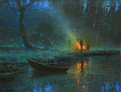 “Twilight Camp,” by Brent Cotton, oil, 7 x 9 in. Best Nocturne in the August-September contest of the PleinAir Salon
