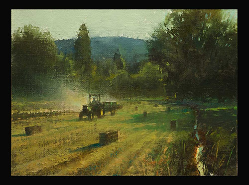 “Bailing Hay,” by Brent Cotton, oil on linen, 6 x 8 in.