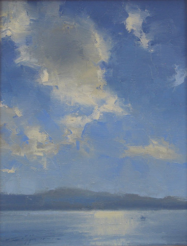“Clouds Over Flathead,” by Brent Cotton, oil on linen, 8 x 6 in.