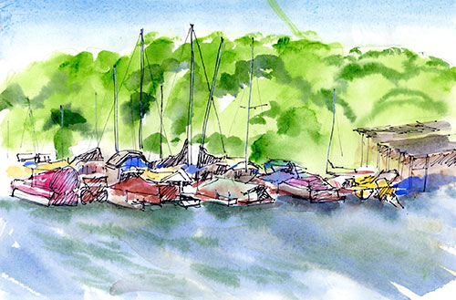 Sketch of Clinton Lake Marina by Gail Ishmael