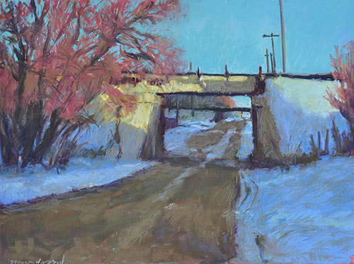 “Overpass RYB, Morning,” by Carol Strock Wasson, pastel, 18 x 24 in.