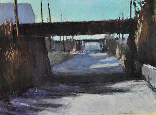 “The Railroad Bridge,” by Carol Strock Wasson, pastel, 18 x 24 in.