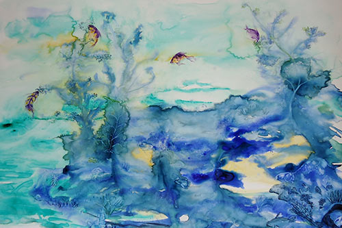“Under the Waves,” by Bonnie Richardson, watercolor, 17 x 26 in.
