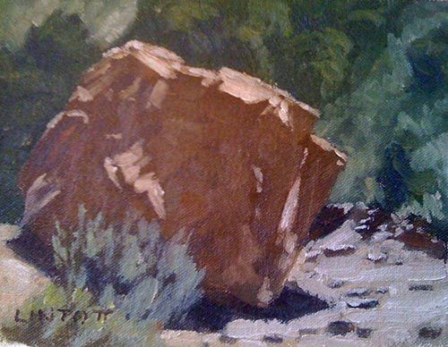 “Arroyo Boulder,” by John Lintott, oil, 6 x 8 in.