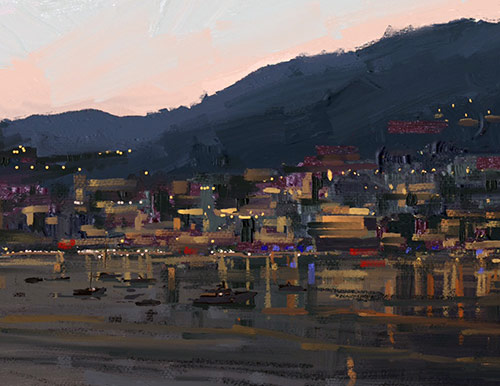 A nocturne, done en plein air on an iPad, by Paul Zegers, in Monaco