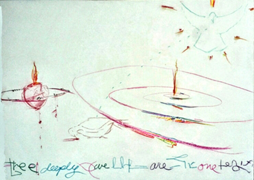 An example of an oil stick underdrawing that Charron applies to his canvas