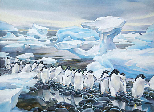 “Antarctic Shoreline,” by David McEown, watercolor, 22 x 30 in. Private collection