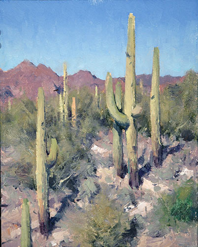“Queen Valley Saguaros,” by Matt Smith, oil, 10 x 8 in.