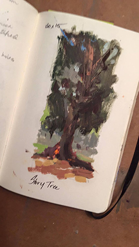 Baker’s preliminary sketch for “Story Tree” 