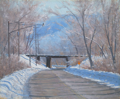 “February Frost,” by Joshua Cunningham, oil, 20 x 24 in. Private collection. Studio piece