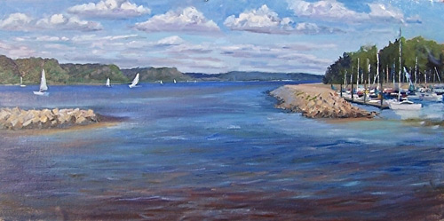 “Lake Pepin From Pepin, WI,” by Bob Matheson, oil, 24 x 48 in.