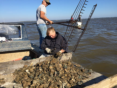 Eugene and Delene Millender-King working on their oyster boat