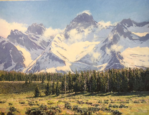 “The Sawtooth Mountains, Idaho,” by Davis Perkins, oil, 30 x 40 in. Studio piece 