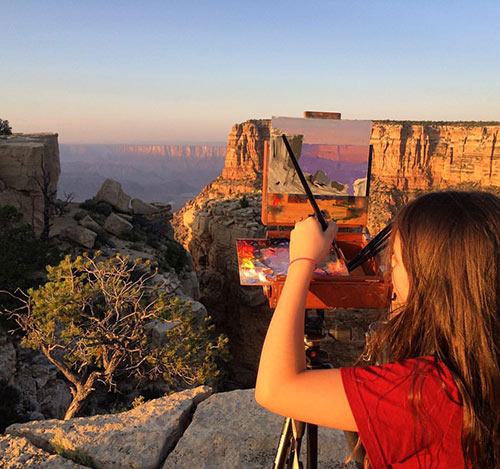 Skylar Lipking, representing the next generation, painting Moran Point Grand Canyon. Photo by Jeremy Lipking