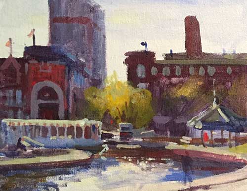 “The Charles River, Boston,” by Joe Gyurcsak, acrylic on panel, 8 x 10 in.