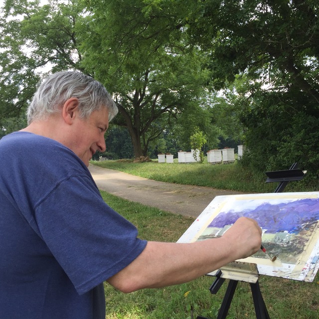 Ray Nixon painting at Charlestown Farm