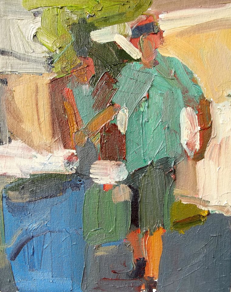 “Green Shirt Guy,” by Jennifer Pochinski, 2014, oil, 11 x 14 in. Collection Jocelyn and David Ohlerking