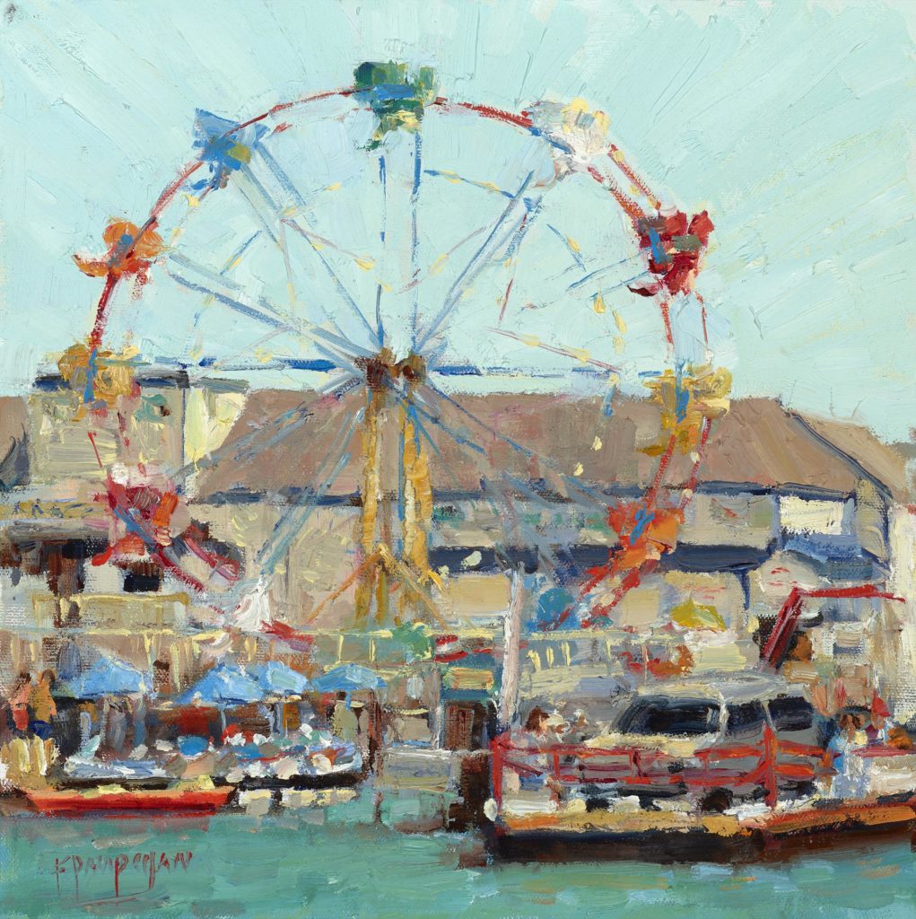 “Ferris Wheel and Ferry,” by Frances Pampeyan, oil, 12 x 12 in. Best Water