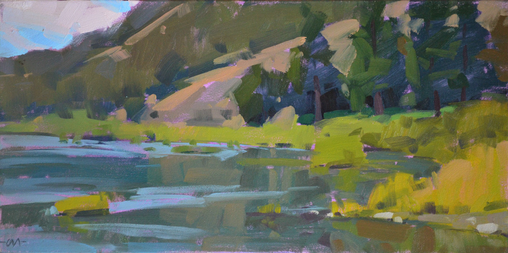 “Umpqua River,” by Carol Marine, oil, 6 x 12 in.