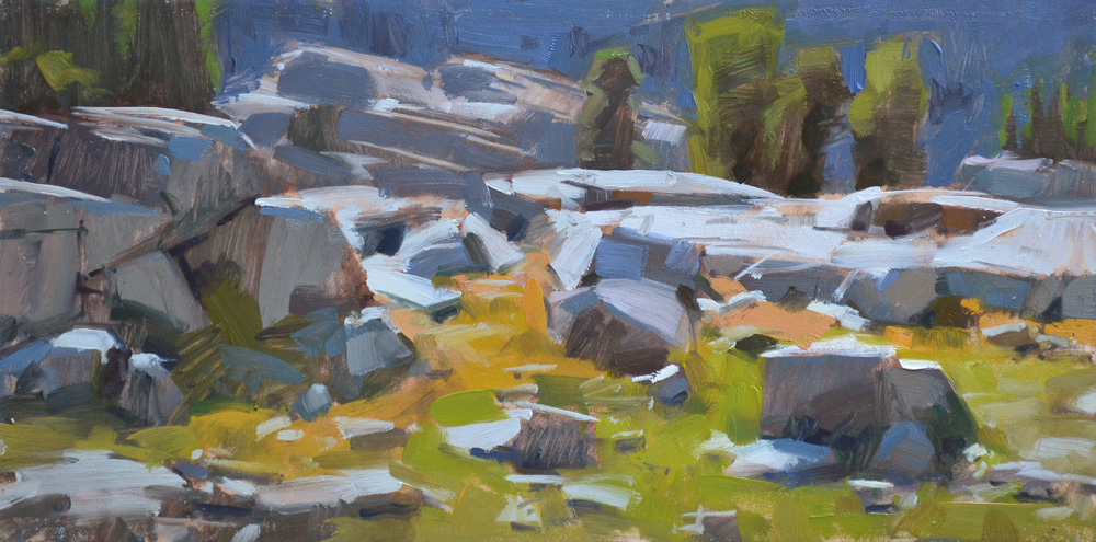 “Rock Blocks,” by Carol Marine, oil, 6 x 12 in.