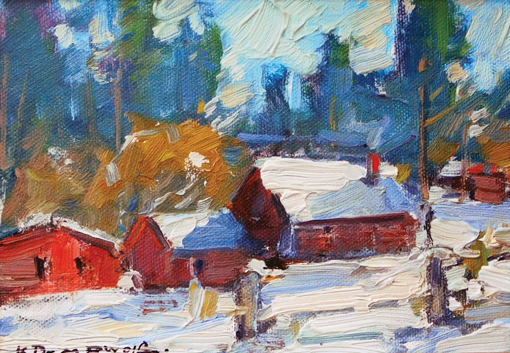 “Winter in Big Bear,” Karl Dempwolf, oil, 5 x 7 in.
