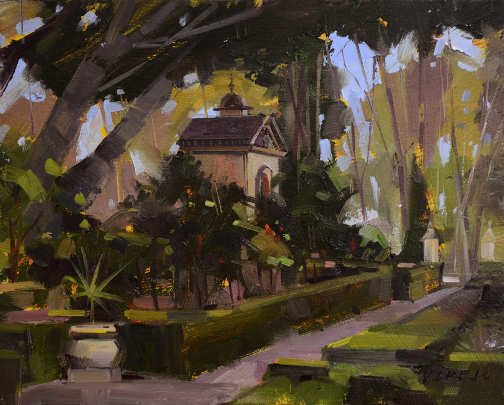 “Alcazar Garden,” by Danny Griego, oil, 8 x 10 in.