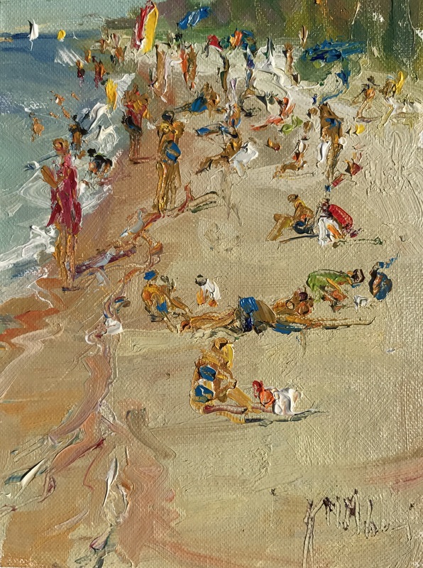 Plein air painting study of people on beach