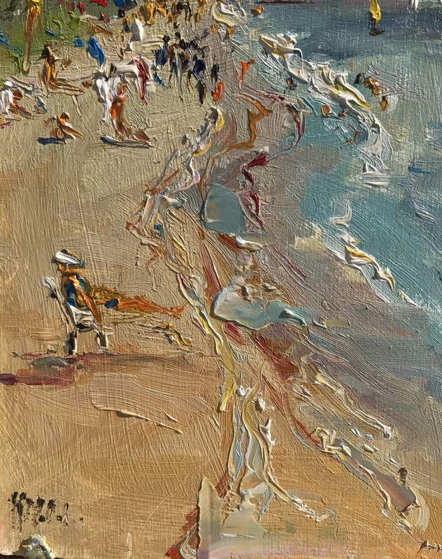 Plein air painting study of people on beach