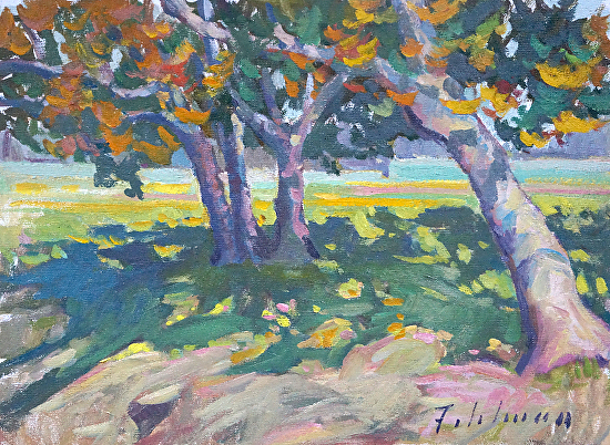 “Under the Sycamores,” by Mark Fehlman, oil, 12 x 16 in.