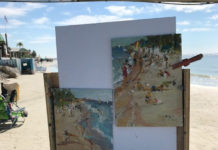 McMahon’s plein air setup on Fort Myers Beach