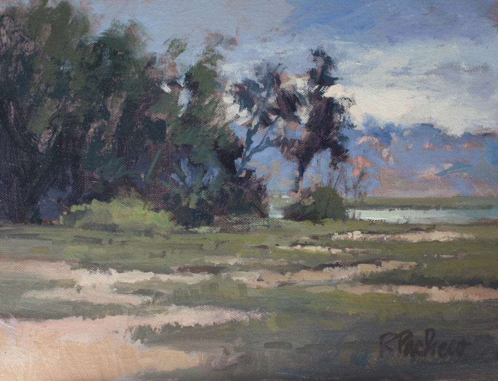 “Hazy Lagoon,” by Rita Pacheco, oil on panel, 9 x 12 in.