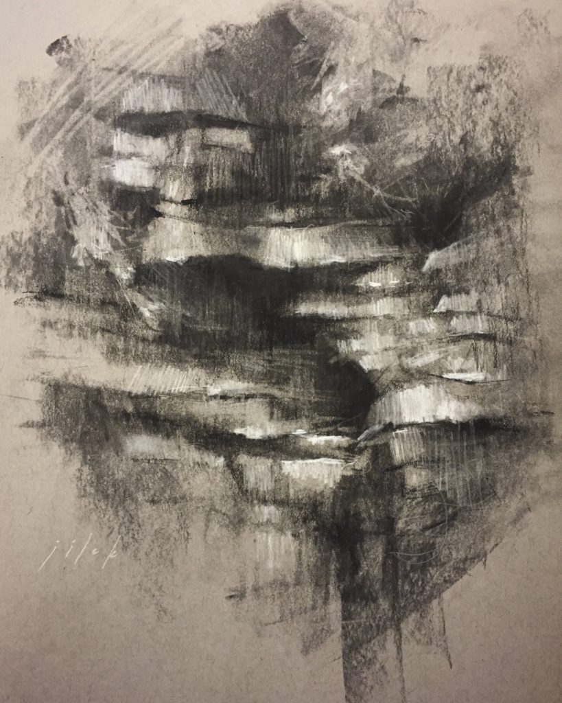 “High Cliff State Park,” by Julie Jilek, 2016, charcoal and Conté on paper, 11 x 14 in.