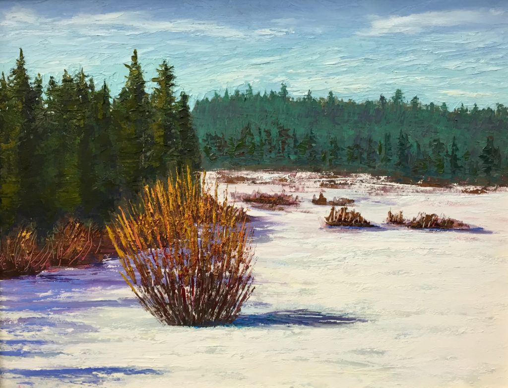 “Winter Meadow,” by Monika Johnson, oil on panel, 11 x 14 in. Collection the artist