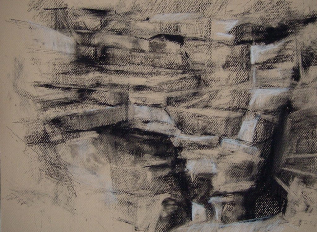 “High Cliff Ledge,” by Julie Jilek, 2011, charcoal and Conté on paper, 11 x 14 in. 