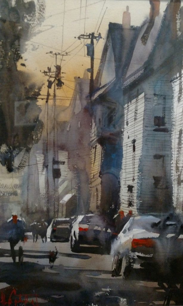 “Plein Air Demo,” by Alvaro Castagnet, watercolor, 21 x 14 in. Collection of Brienne M. Brown