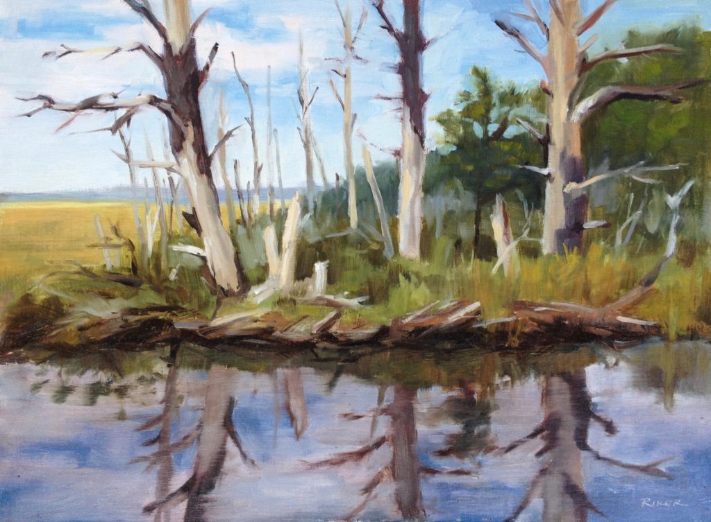 "Edge of the Marsh," by Julie Riker, 2016, oil, 12 x 16 in. Collection the artist.