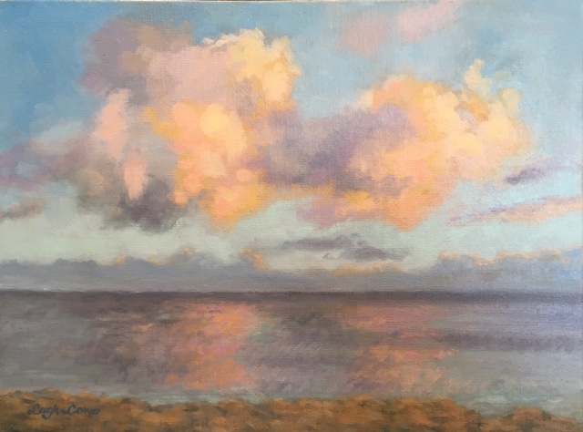 "January Sunset," by Leigh Lowe, oil on canvas panel, 9 x 12 in.