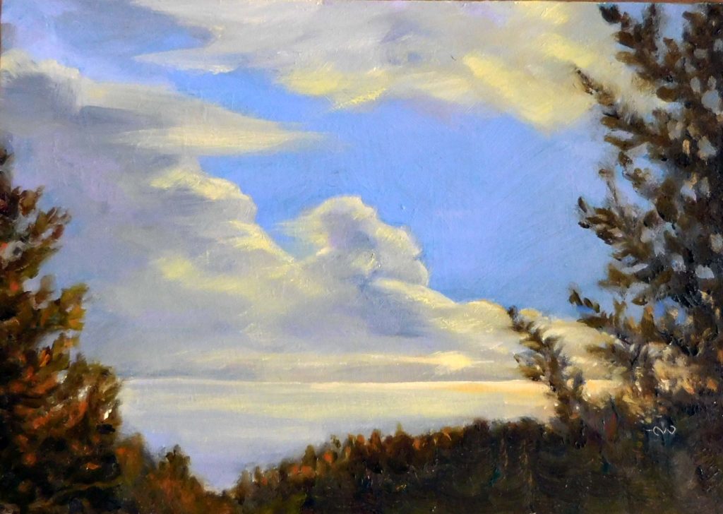 "Gathering Clouds," by Cietha Wilson, oil, 5 x 7 in.