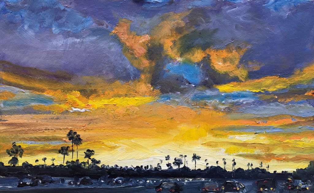"Sunset on the 10," by Stephen A. Schendel, oil, 10 x 16 in.
